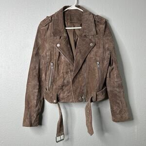 Blank NYC French Taupe Cropped Suede Moto Jacket Size M Belted Leather